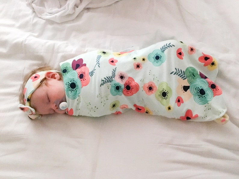 Floral Baby Swaddle Blanket and Headband Set / Knit Swaddle/ Etsy