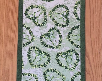 St. Patrick's Day Clover Hearts and Green Variegated Print Table Runner