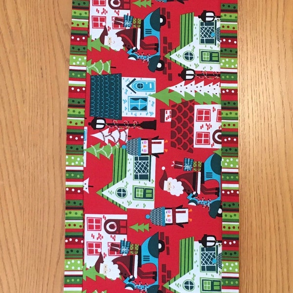 Christmas Santa Scooter & Stripes and Dots Table Runner