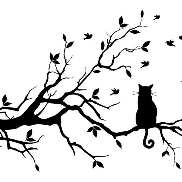 cat on the tree branch vinyl decal/sticker