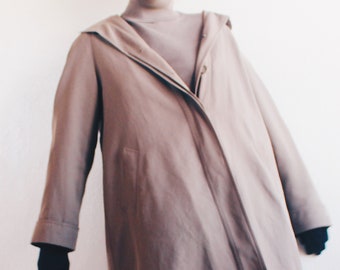 Wool Lined Long Prep Jacket: Chic Vintage Dark Khaki Trench Coat