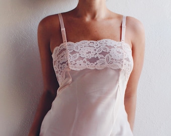 Camicia da notte vintage rosa pallido - Busto in pizzo trasparente / Graziosa sottoveste estiva