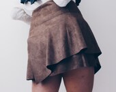 Asymmetric brown vegan suede skirt layered faux-suede skirt High Waisted Retro mini skirt