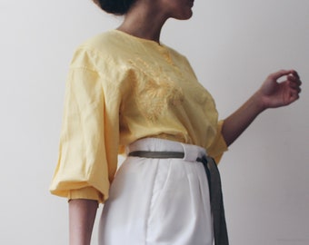 Yellow embroidered Southwestern blouse / floral canary Tunic / Embroidered Boho Shirt /