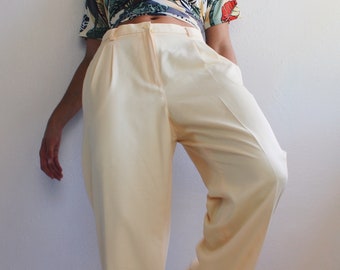 High Waisted yellow Pleated Pants / canary size 14 Androgynous Trousers