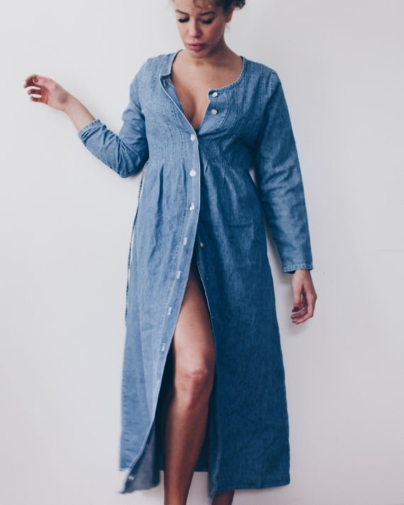 Denim Maxi dress / Button up jean dress / long Sl… - image 8