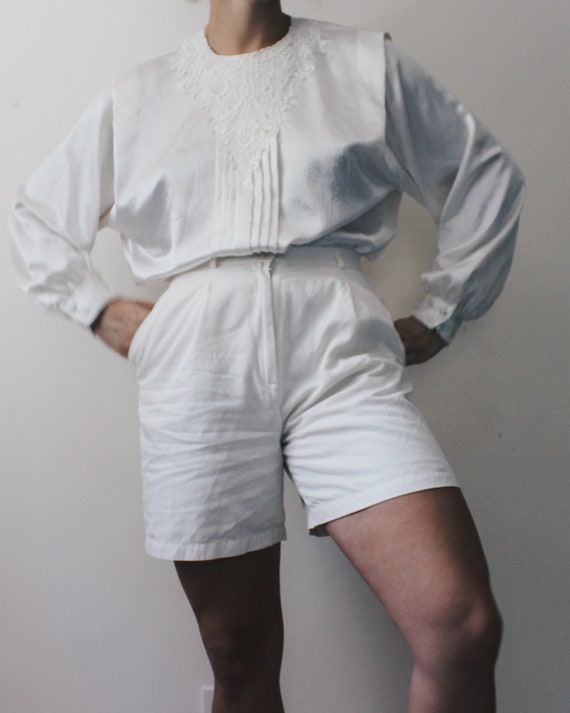 Ivory silky 80s blouse / long sleeve elegant even… - image 2