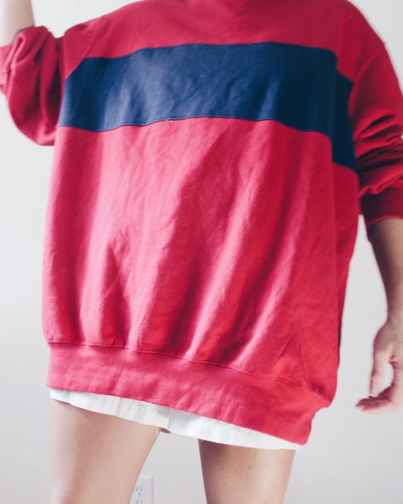 Red and blue color block retro sweater / 80s Over… - image 3