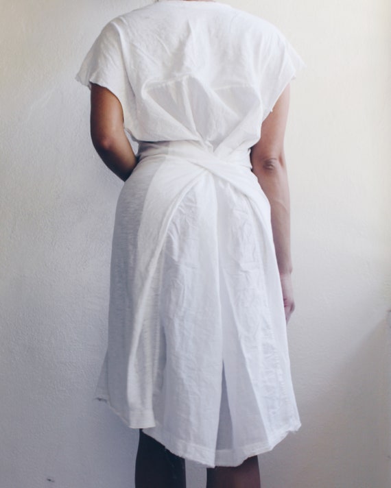 White Gauze Short Sleeve Wrap Dress / White Cotto… - image 3