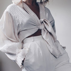 Textured Ruffled Blouse / Large Wheat Renaissance peasant blouse / Victorian statement blouse / Ruffled Prince Shirt image 5