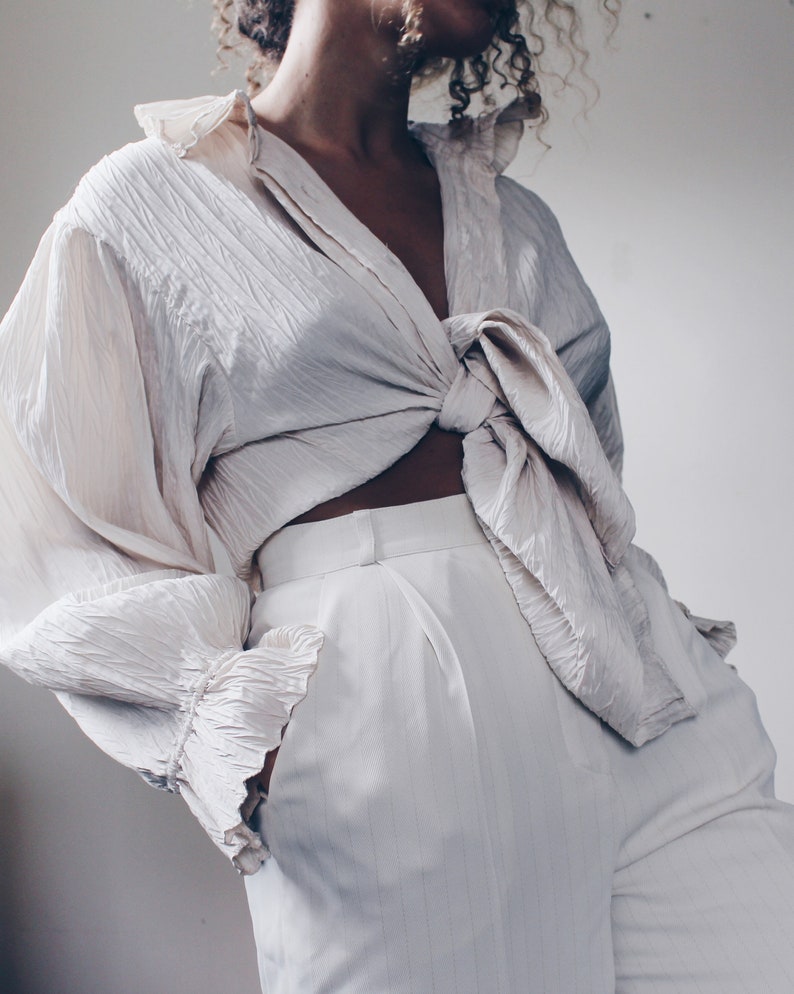 Textured Ruffled Blouse / Large Wheat Renaissance peasant blouse / Victorian statement blouse / Ruffled Prince Shirt image 5