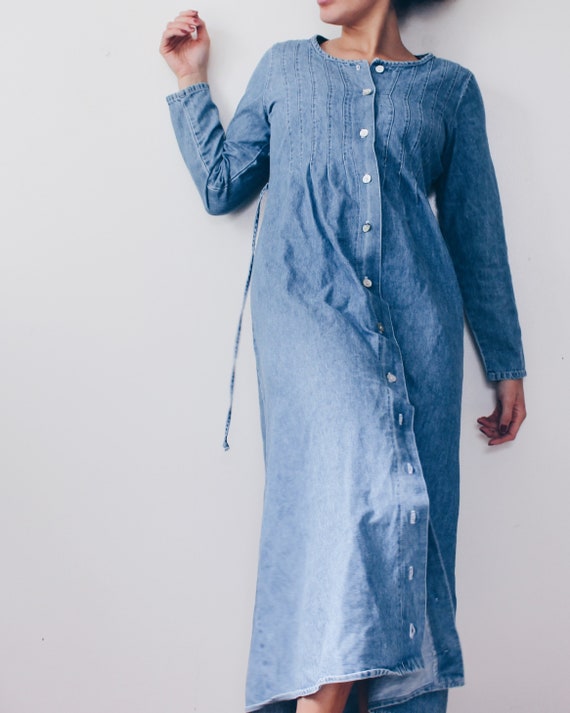 Denim Maxi dress / Button up jean dress / long Sl… - image 7