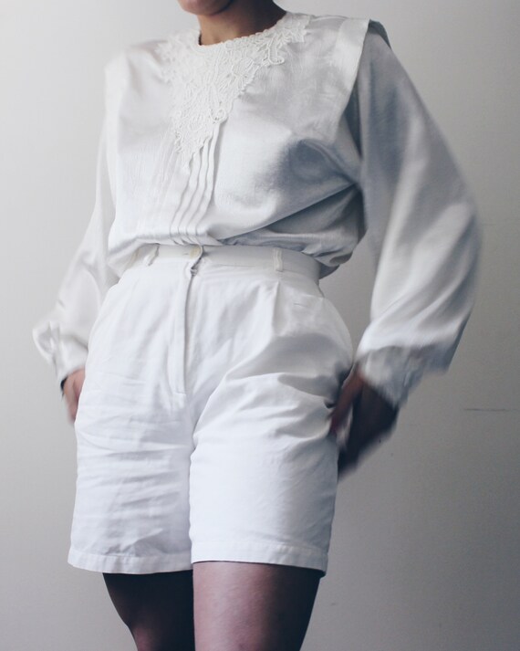 Ivory silky 80s blouse / long sleeve elegant even… - image 4