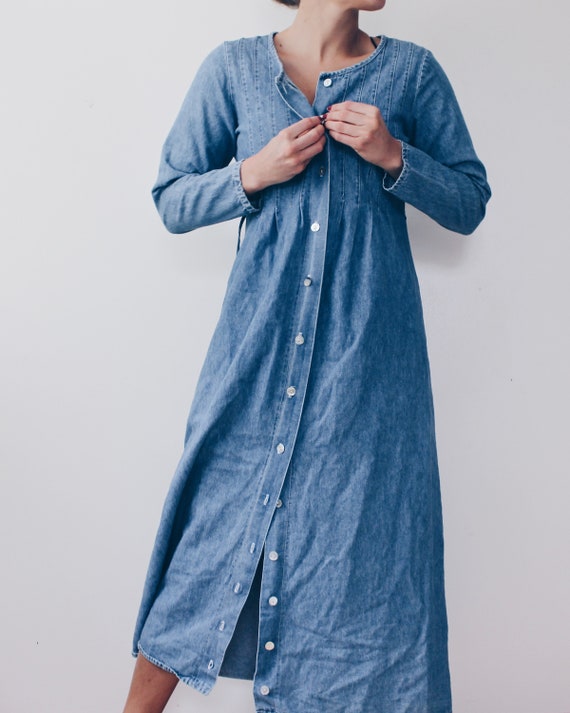 Denim Maxi dress / Button up jean dress / long Sl… - image 5