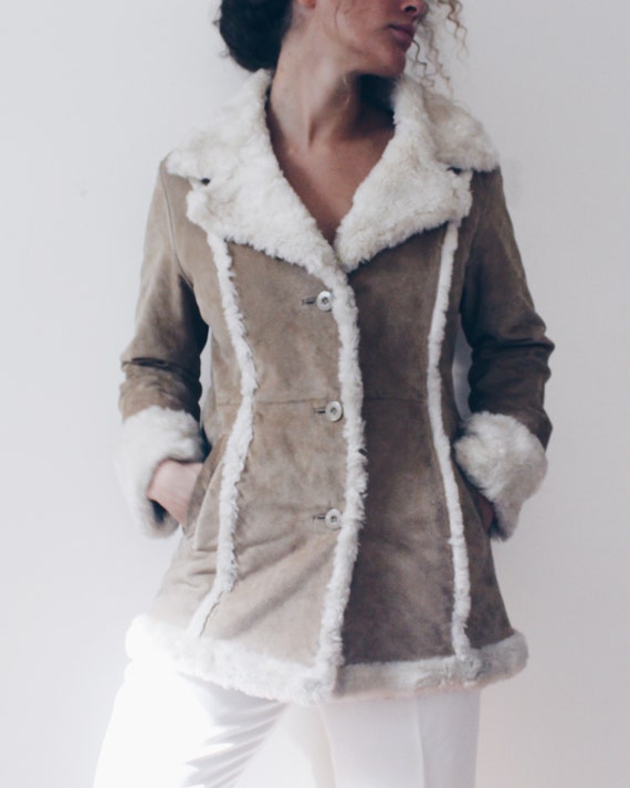 Beige Leather Vintage Jacket / Medium Boho Leathe… - image 10