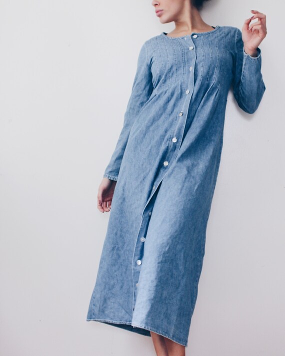 Denim Maxi dress / Button up jean dress / long Sl… - image 10