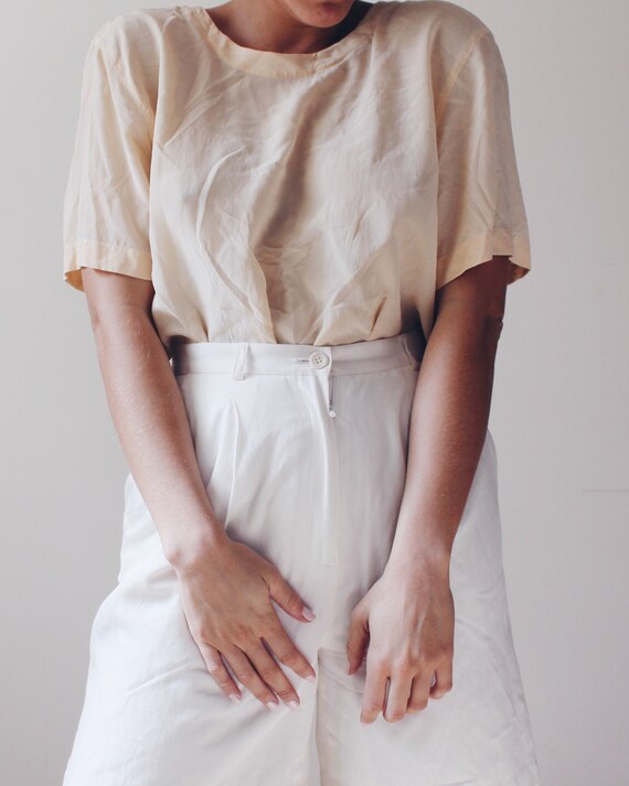 Short sleeved cream silk blouse / Small ivory Vict