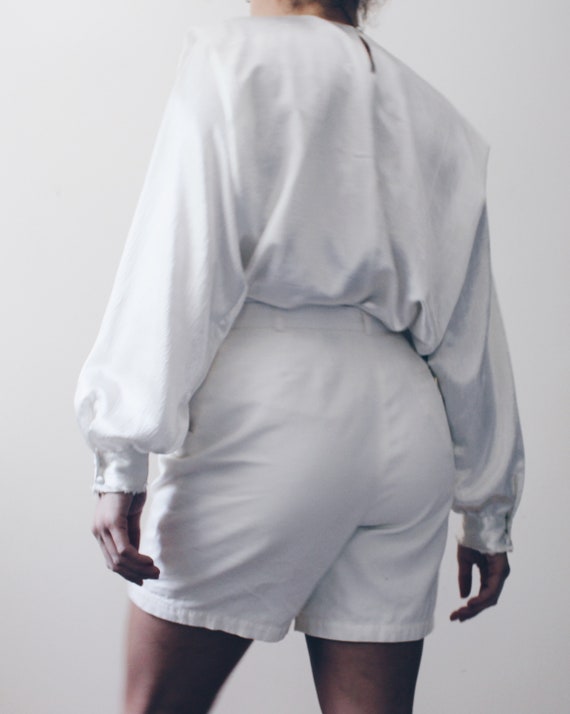 Ivory silky 80s blouse / long sleeve elegant even… - image 3