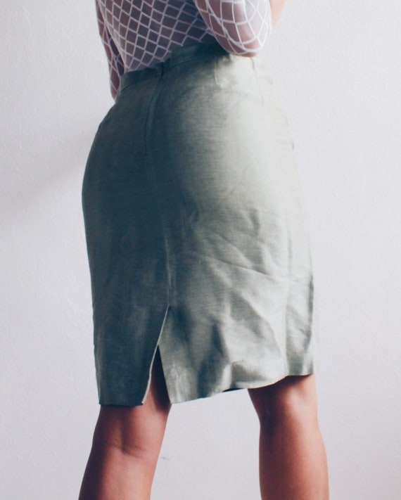 Vintage Green Silk Skirt  / high waisted light gr… - image 2