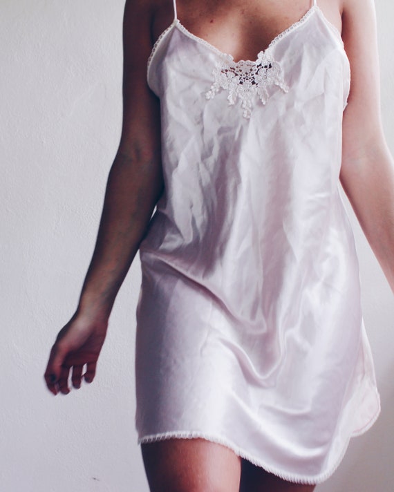 Pearl Pink Vintage Slip / Pink Satin Mini Dress /… - image 4