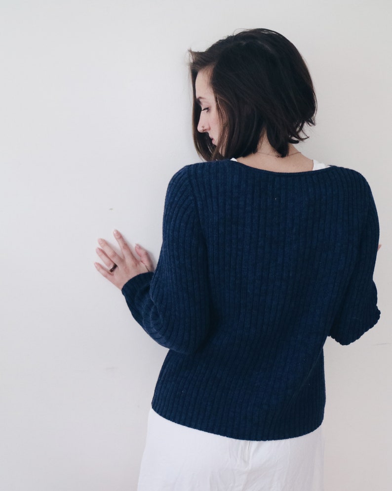 Navy knit sweater / blue shirt / 90s grunge top image 8