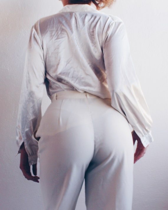 Ivory liquid Silky Blouse / Shiny Metallic White … - image 2