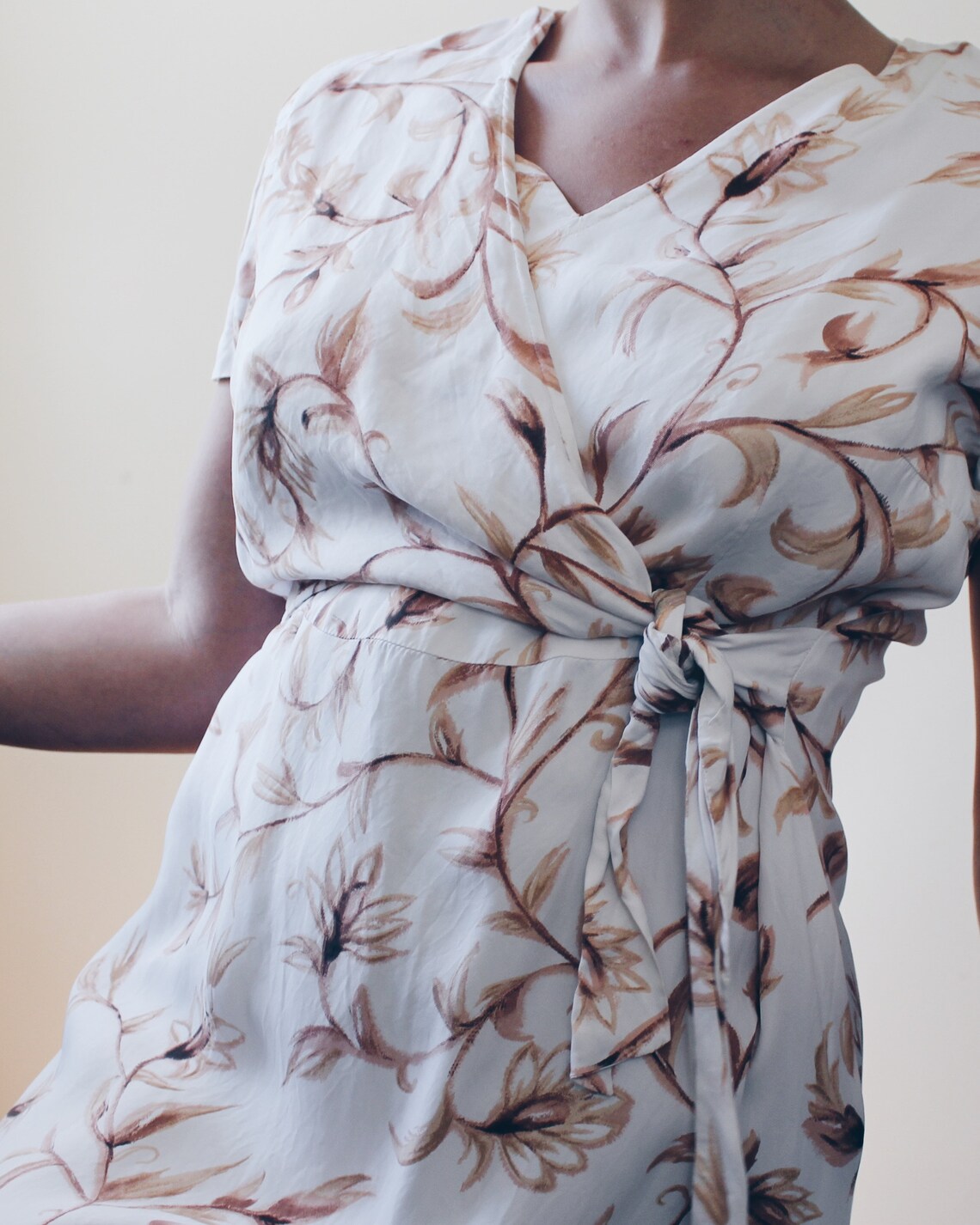 White Floral Short Sleeve Wrap Dress / White Leaf Maxi Dress / Etsy