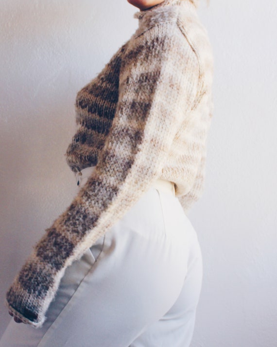 Striped Knit Wool Sweater / Beige Stripe Turtlene… - image 2