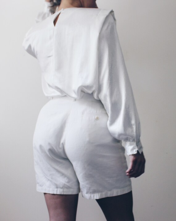 Ivory silky 80s blouse / long sleeve elegant even… - image 6