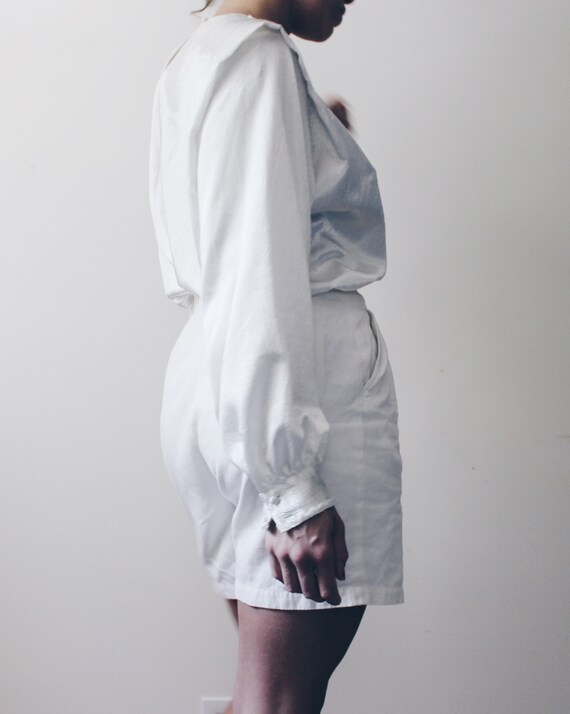 Ivory silky 80s blouse / long sleeve elegant even… - image 5