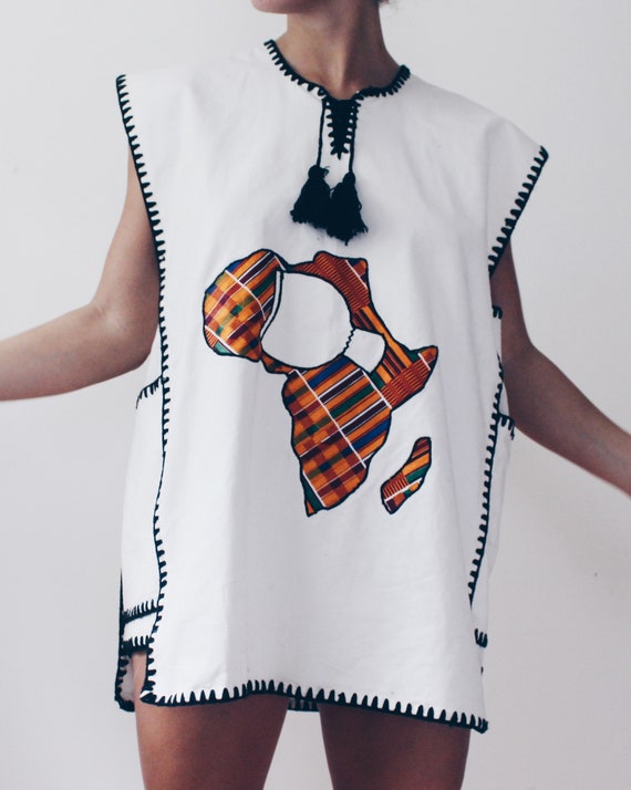 White Embroidered African sleeveless Tunic / Cott… - image 3