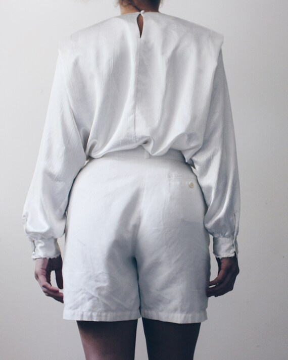 Ivory silky 80s blouse / long sleeve elegant even… - image 8