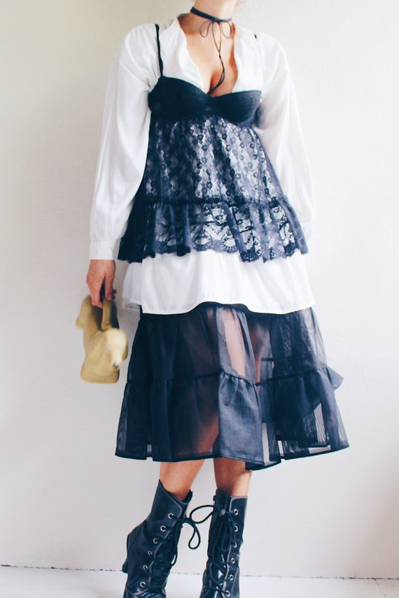 Vintage Elegance: Black Sheer Petticoat Skirt - Da