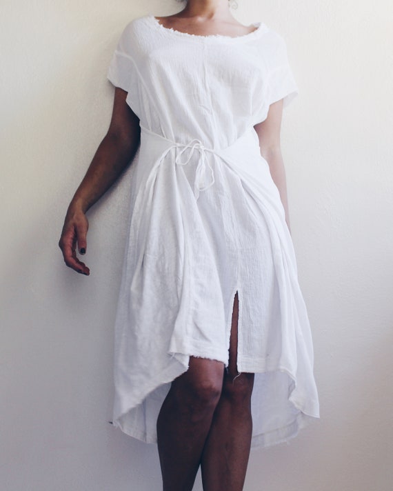 White Gauze Short Sleeve Wrap Dress / White Cotto… - image 8