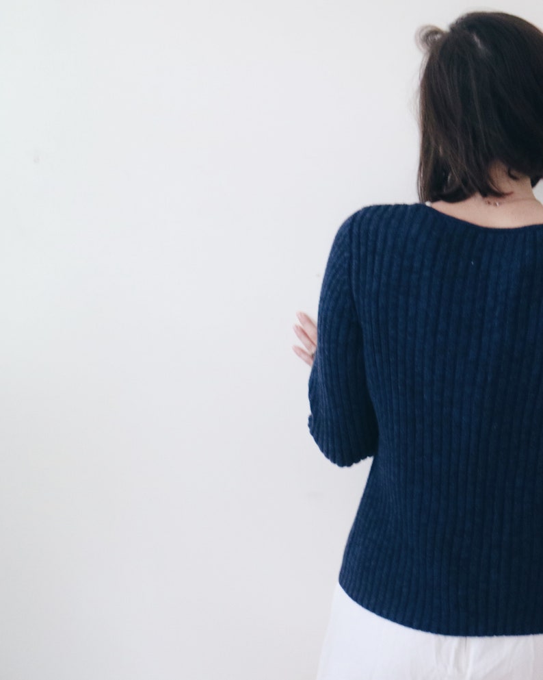 Navy knit sweater / blue shirt / 90s grunge top image 5