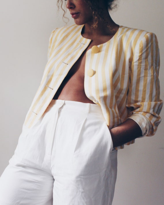 Yellow Striped Blazer / Striped carnival 80s jack… - image 5