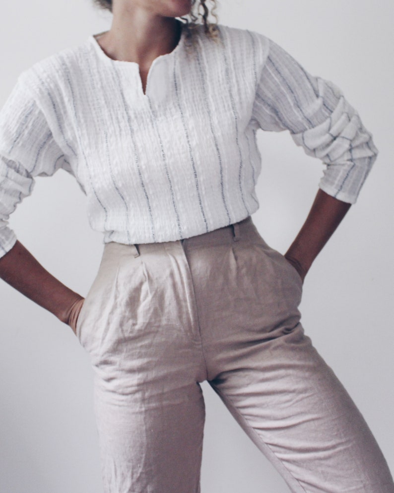 Striped summer tunic bohemian light Henley shirt Long Sleeve striped blouse