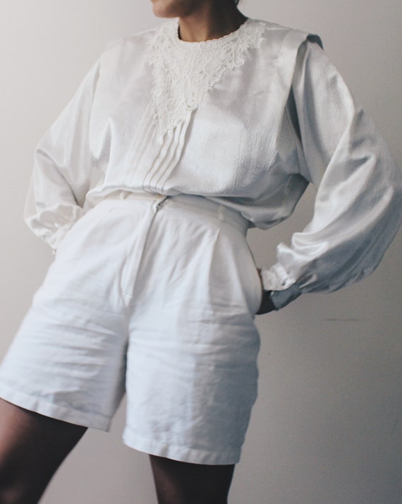 Ivory silky 80s blouse / long sleeve elegant even… - image 9