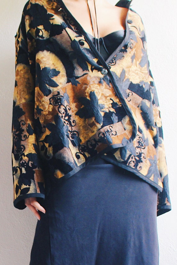 Vintage '90s Whimsigoth Tapestry Knit Fall Coat / Goblincore Vintage '90s Whimsigoth Tapestry Knit Fall Coat / Goblincore