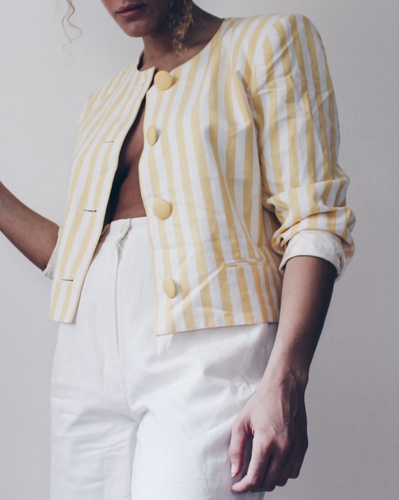 Yellow Striped Blazer / Striped carnival 80s jack… - image 7