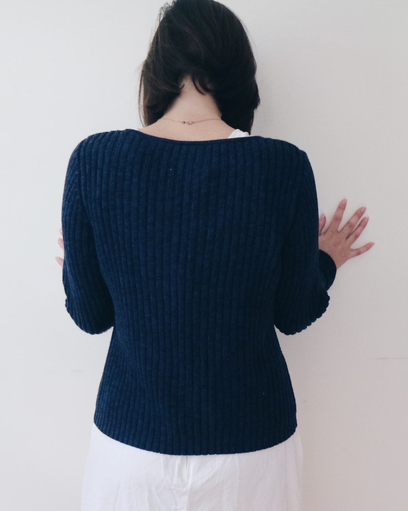 Navy knit sweater / blue shirt / 90s grunge top image 7
