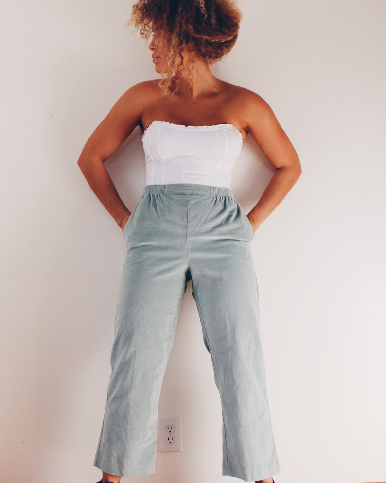 Mint Velvet Cord Pants Green Corduroy Pants Velvet Trousers Androgynous Fashion 90s elastic waist corduroy Slacks