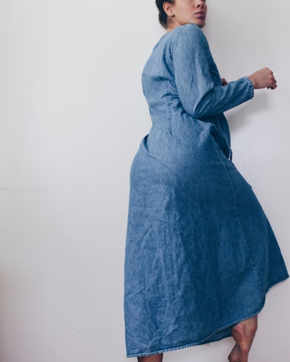 Denim Maxi dress / Button up jean dress / long Sl… - image 2