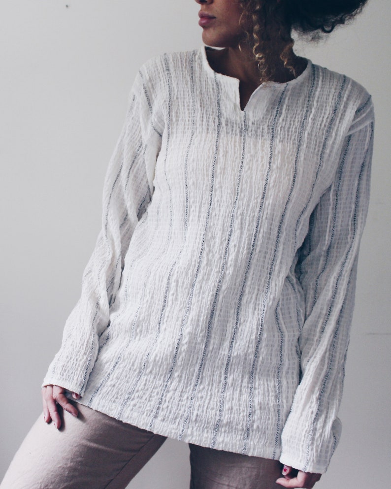 Striped summer tunic bohemian light Henley shirt Long Sleeve striped blouse