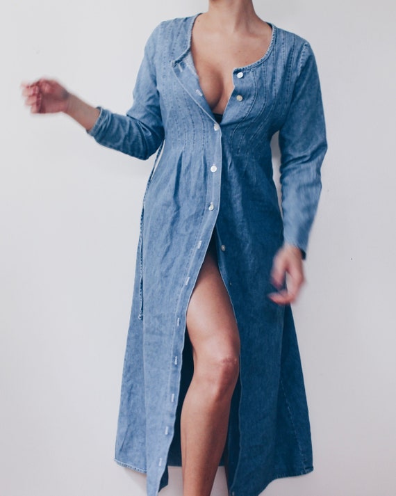 Denim Maxi dress / Button up jean dress / long Sl… - image 1