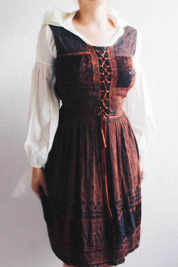 90s Vintage Brown Embroidered Dress with Whimsigo… - image 1