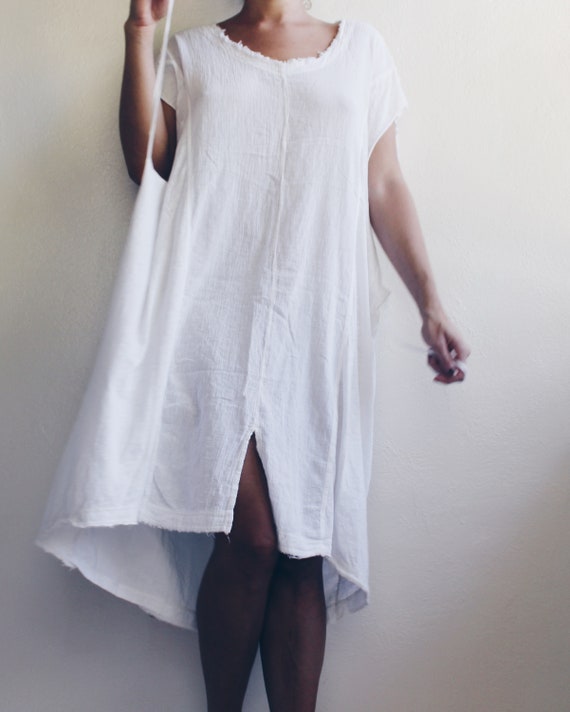 White Gauze Short Sleeve Wrap Dress / White Cotton Sp… Gem