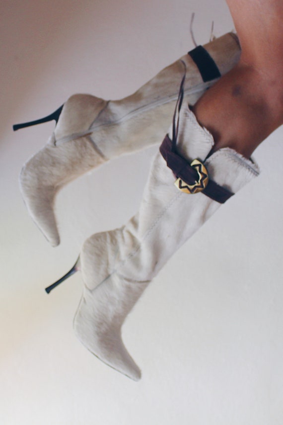 pointed toe y2k cowhide stiletto boots / leather hid  - Gem