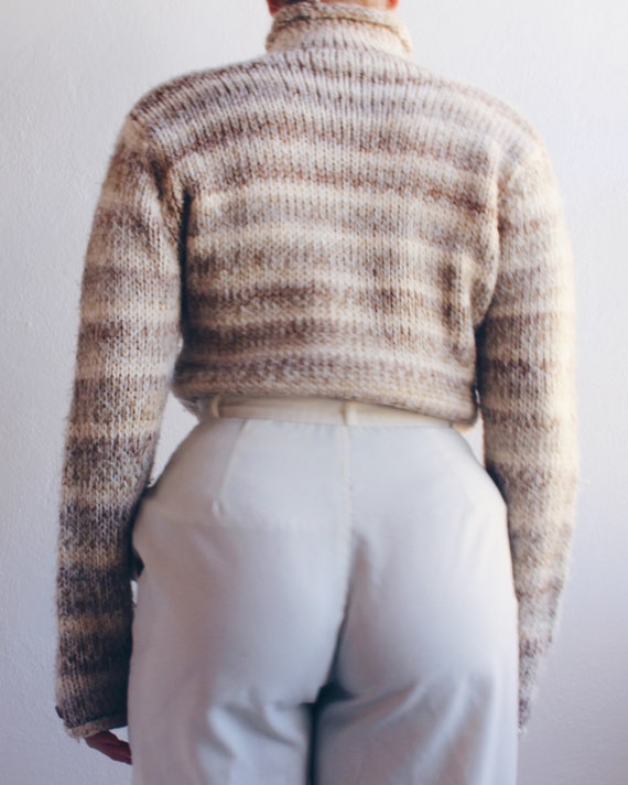 Striped Knit Wool Sweater / Beige Stripe Turtlene… - image 7