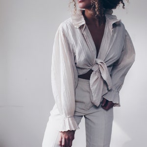 Textured Ruffled Blouse / Large Wheat Renaissance peasant blouse / Victorian statement blouse / Ruffled Prince Shirt image 4